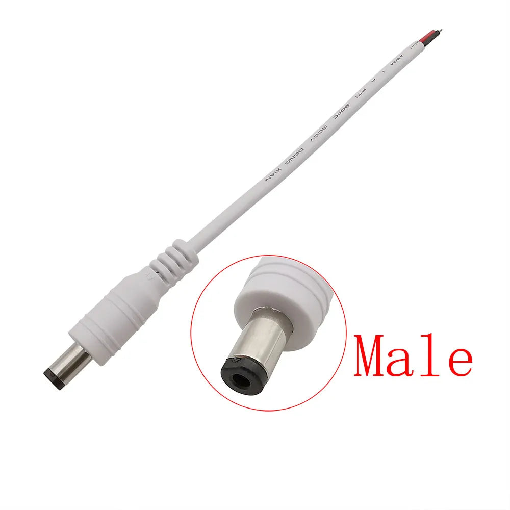 White 5.5x2.1mm 12V DC Power Supply Adapter DC 5.5*2.1mm Male Plug Female Jack Socket Cable Wire Pigtail Connector