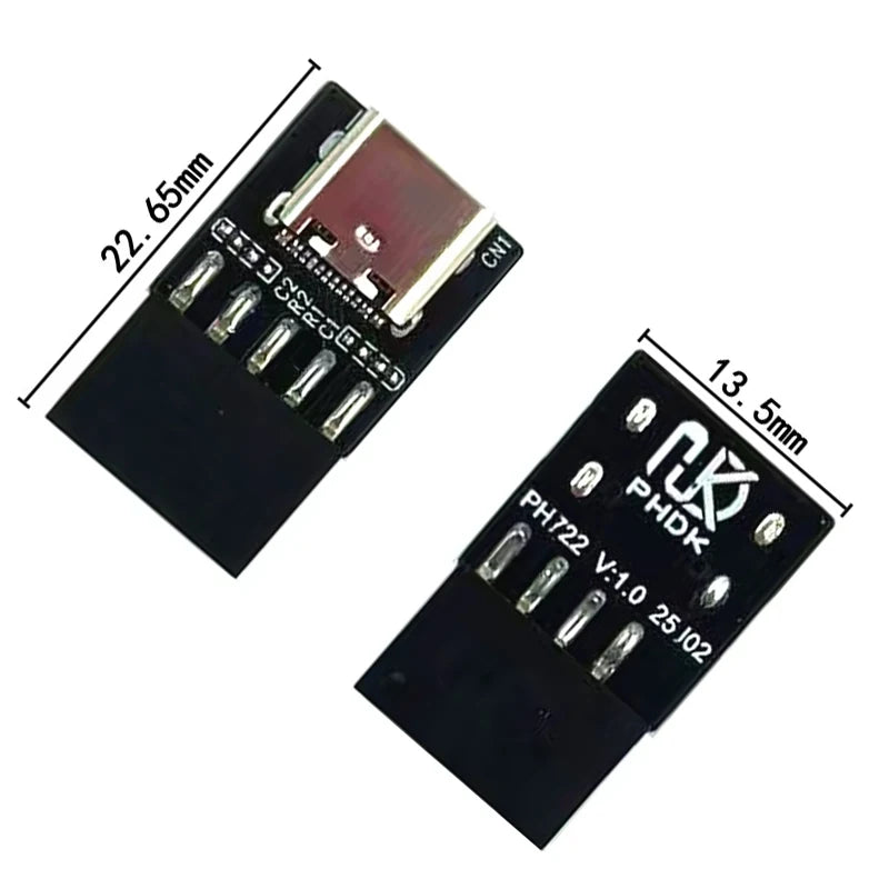 USB 2.0 9/10Pin Internal Motherboard Connector Header to USB-C Adapter Riser Card USB2.0 9Pin to Type C Converter for Desktop PC