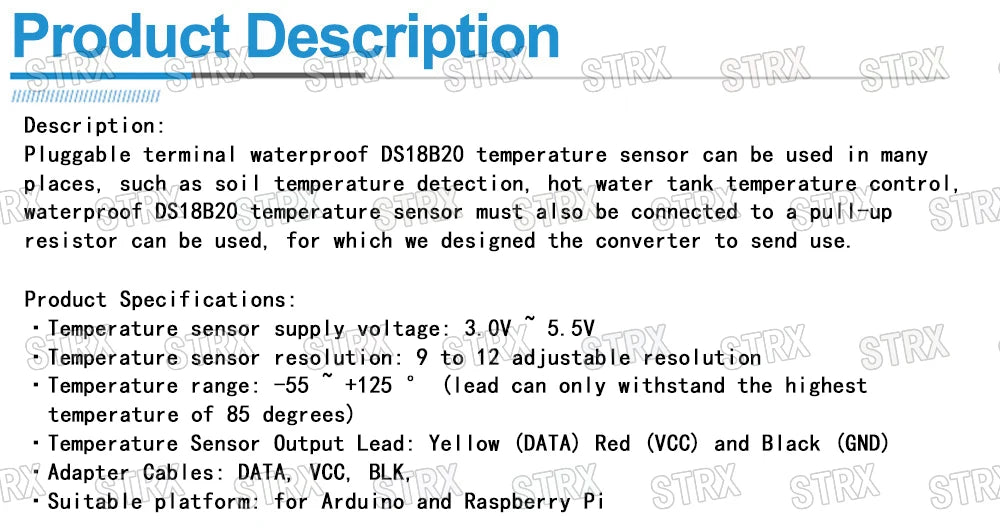 DS18B20 Temperature Sensor Module Kit Waterproof 100CM Digital Sensor Cable Stainless Steel Probe Terminal Adapter For Arduino