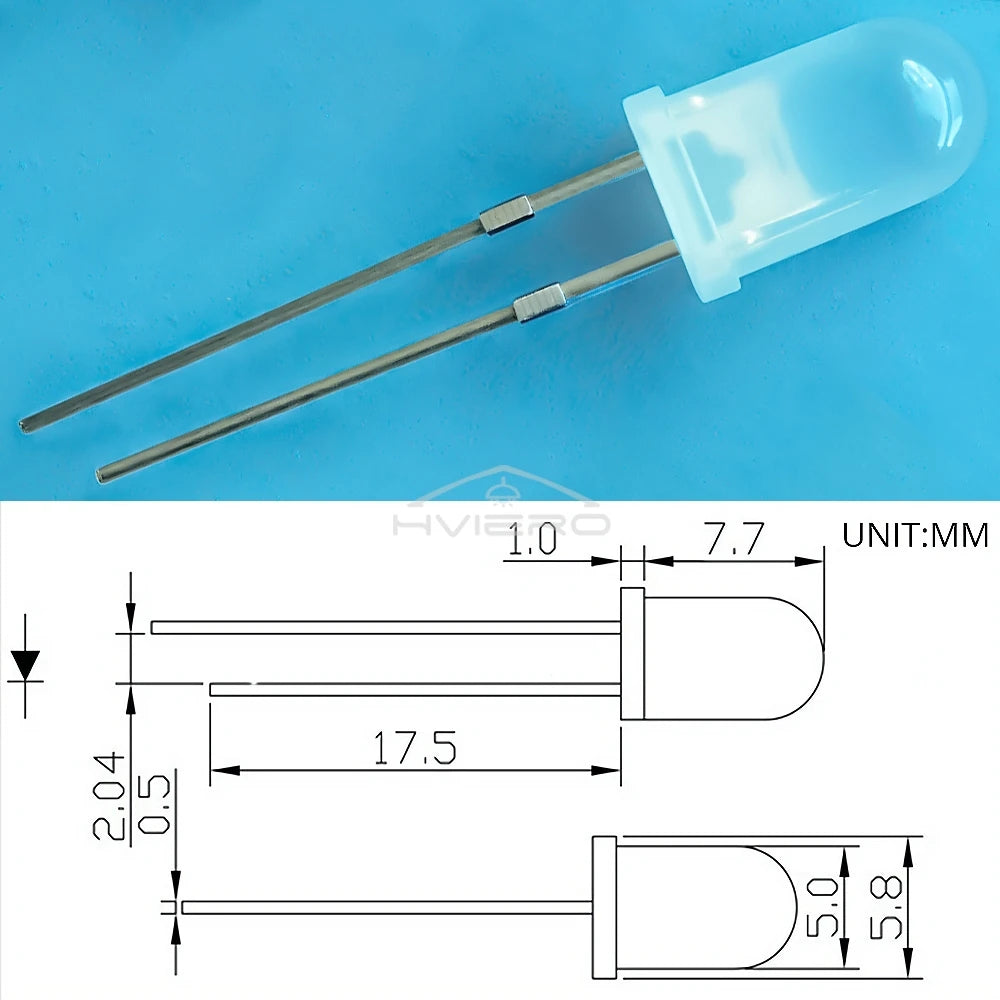 100pcs 5mm Round Diffused White Red Green Blue Yellow Warm Lightemitting Diode 2pin LED 6000~6500K Bulb Light Diodes Lamp 3V
