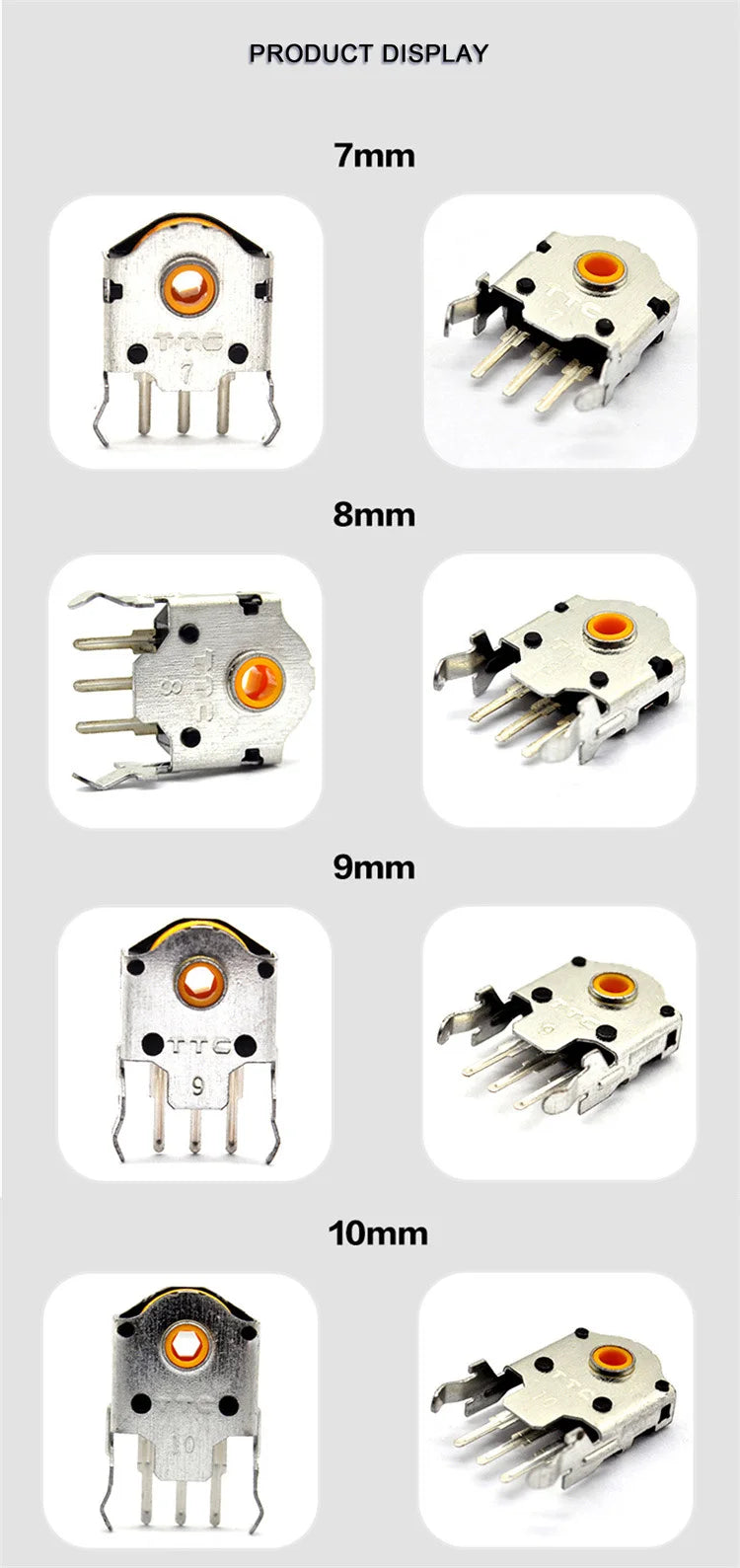 TTC 7/8/9/10/11/12/13/14/15/16mm Rotary Mouse Scroll Gold Wheel Encoder With 1.74mm Hole Mark,20-40g Force For PC Mouse