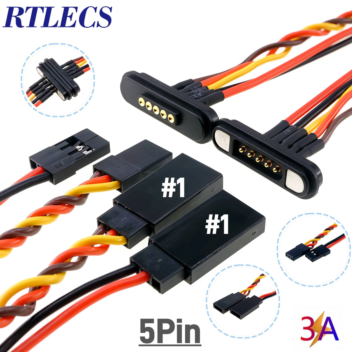 3A Magnetic Spring Loaded Pogo Pin Connector 24VDC LED Snap-on JST SM JR Servo Extended Cable 5/6/7/8/9 Pin Male Female Blind