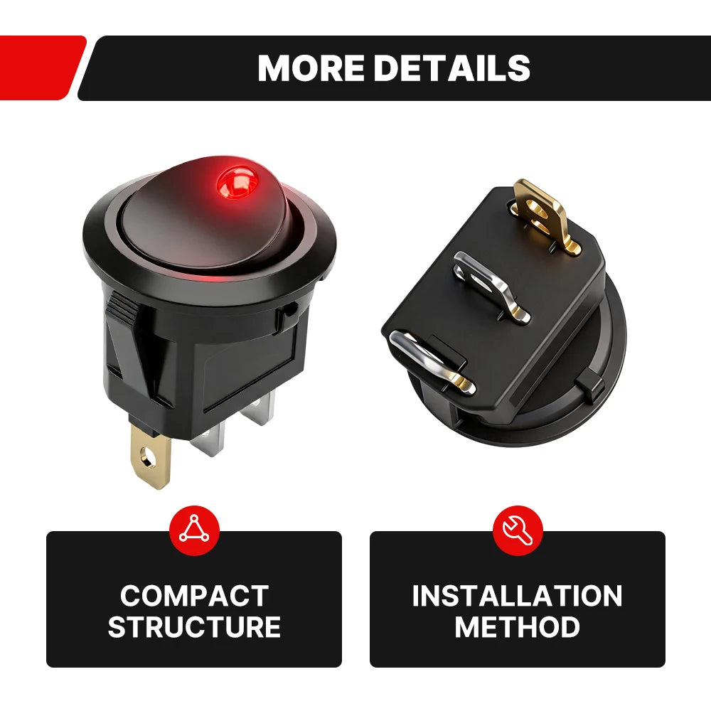 FILN 10Pcs 12V 24V 110V 220V Round Rocker Switch 3 Pin ON OFF LED Lighted Car Dash Boat Marine RV SPST Toggle Switch