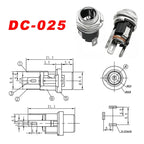 10Pairs DC Power Supply Jack Socket Female Panel Mount Connector 3-Pin 5.5x2.1mm 5.5mm*2.5mm Male DC Power Plug