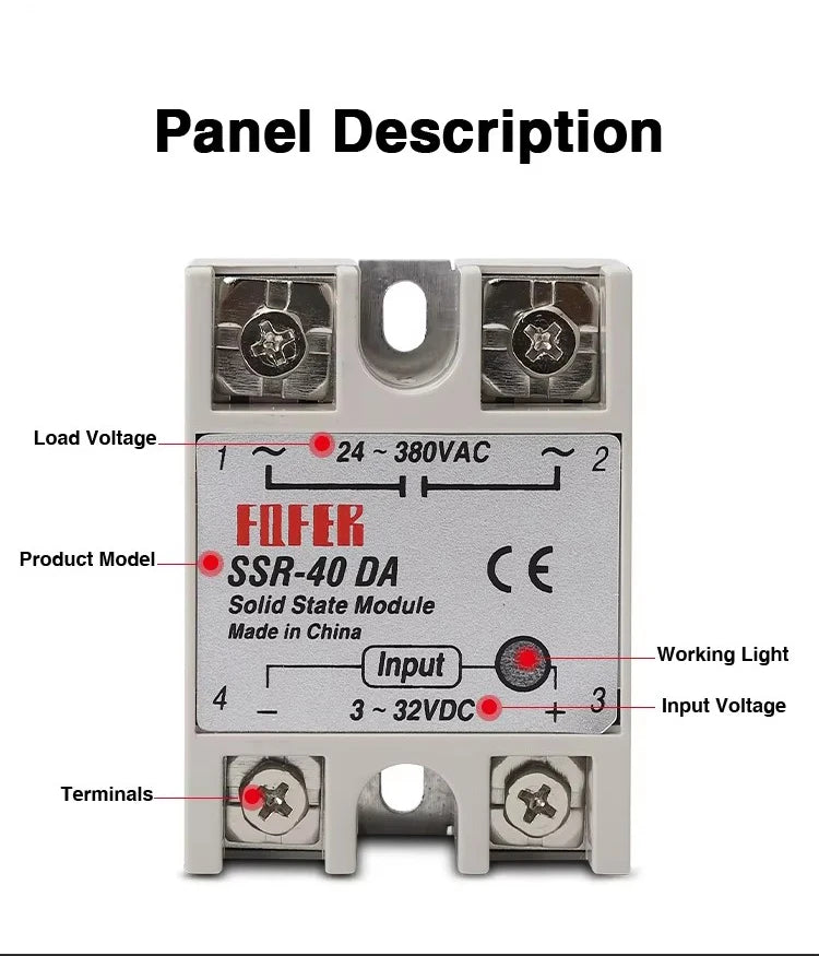 10A SSR 25A Solid State Relay 40A Output 3-32VDC 24-480VAC 220V Single Phase DC TO AC 40A Relay SSR HeatSink SSR 40DA