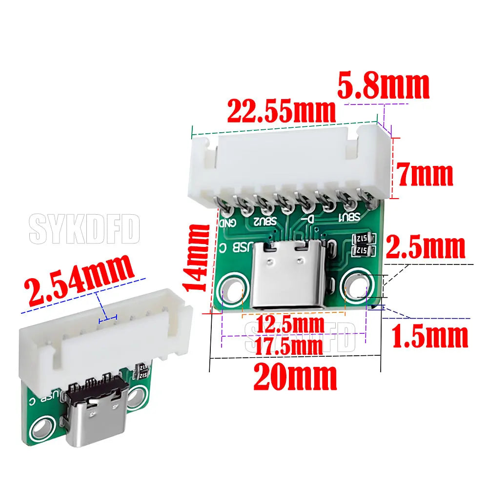 USB 3.1 Type C Connector 16 Pins Type-C Female Socket Receptacle Adapter Type-C 16Pin Adapter Board 8pin 512  Dual Resistor 5.1K
