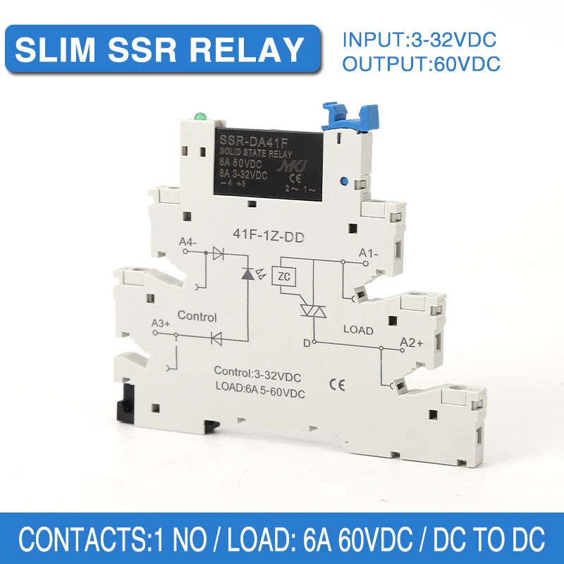 DC Control AC 6A Slim Interface Solid State Relay Module DIN SSR Slim Relay DC Control DC 41F-1Z-C2 SSR Relay DIN Rail