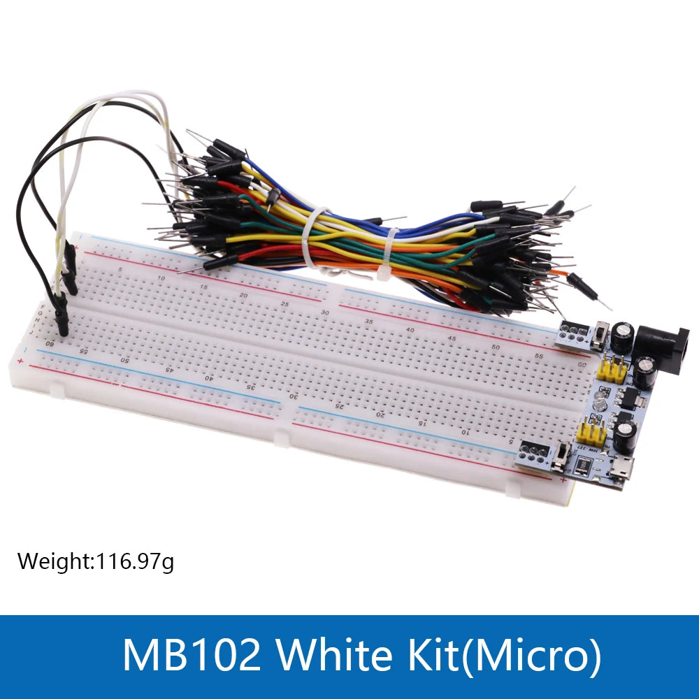 3.3V/5V MB-102 Breadboard power module+ 400 830 points Solderless Prototype Bread board kit +65 Flexible jumper wire