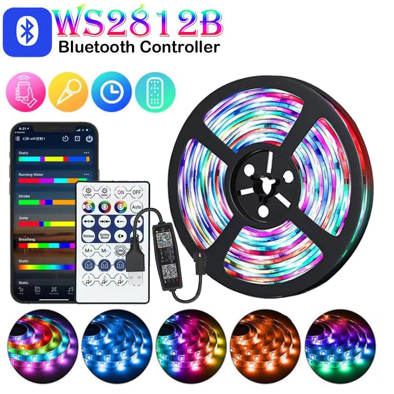 WS2812B LED Light Smart RGBIC LED Strip Light 1-30m DC5V Bluetooth App Control Magic Color Flexible Ribbon Lamp USB TV Backlight