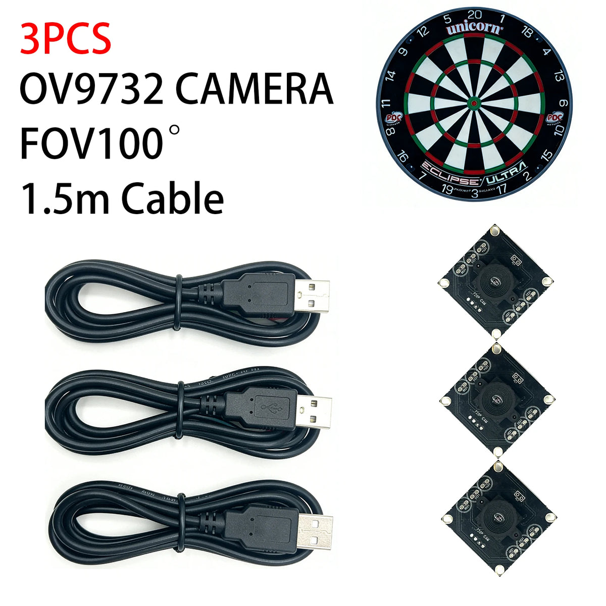 3-Pack OV9732 USB Camera 100° No Distortion 30FPS for Autodarts.io Dart Scoring System Raspberry Pi Mac Linux