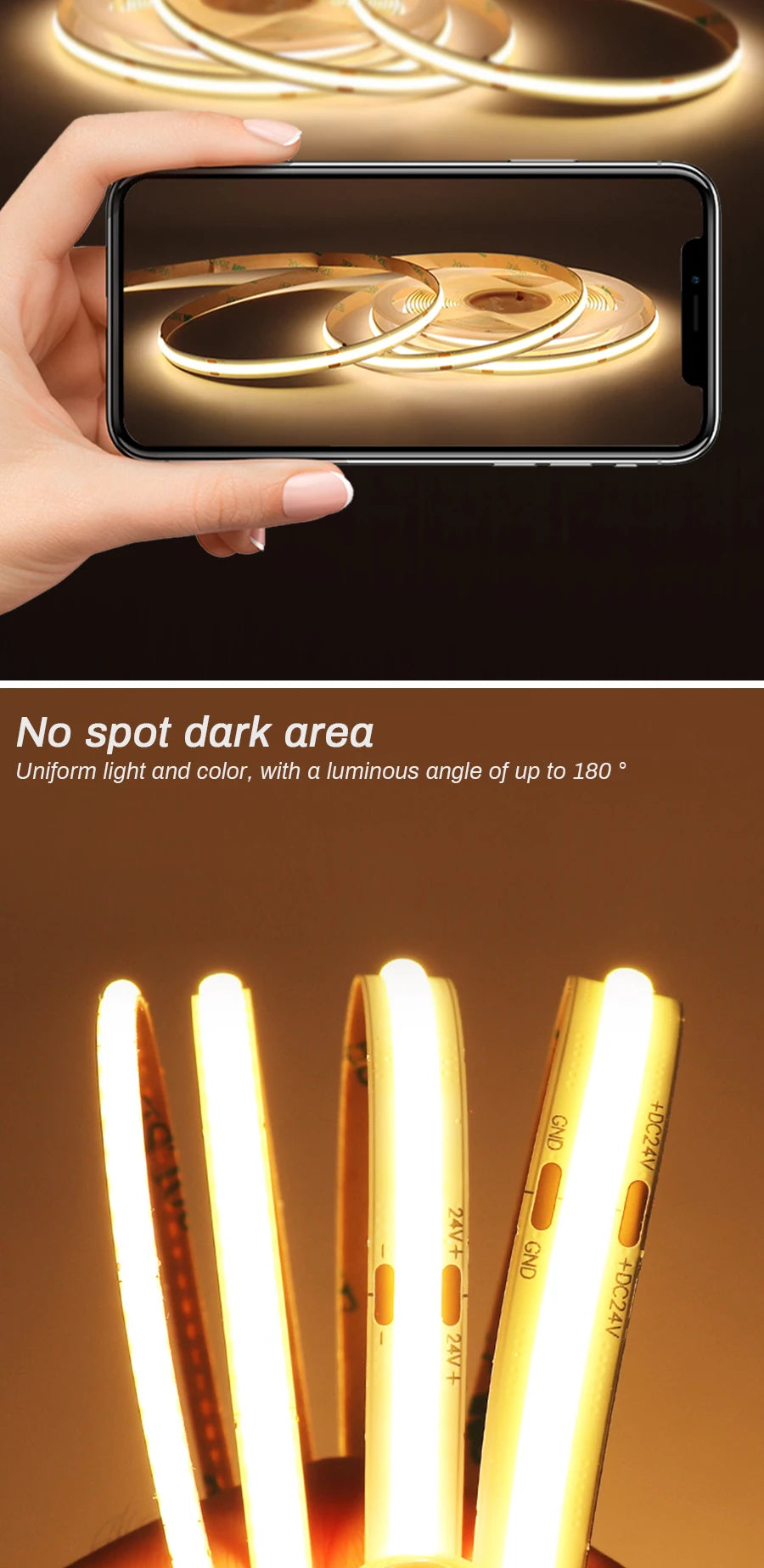 3mm 5mm COB LED Strip 12V 24V Dimmable 3000K 4000K 6000K High Density Flexible LED Light For Home Decor RA90 LED Strip Lights