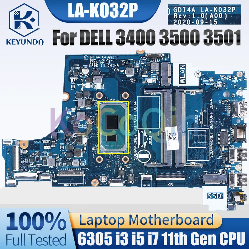 NEW For DELL Vostro 3400 3500 Inspiron 3501 Notebook Mainboard LA-K032P 07HC6F 06PGNJ I3 I5 I7-11TH CPU Laptop Motherboard Test