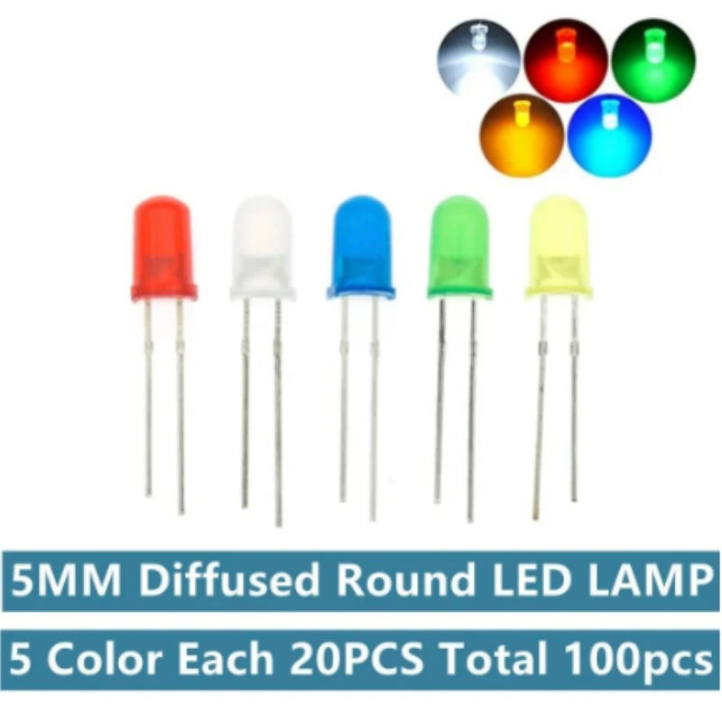 100pcs 3mm 5mm LED Light White Yellow Red Green Blue Assorted Kit DIY LEDs Set electronic diy kit