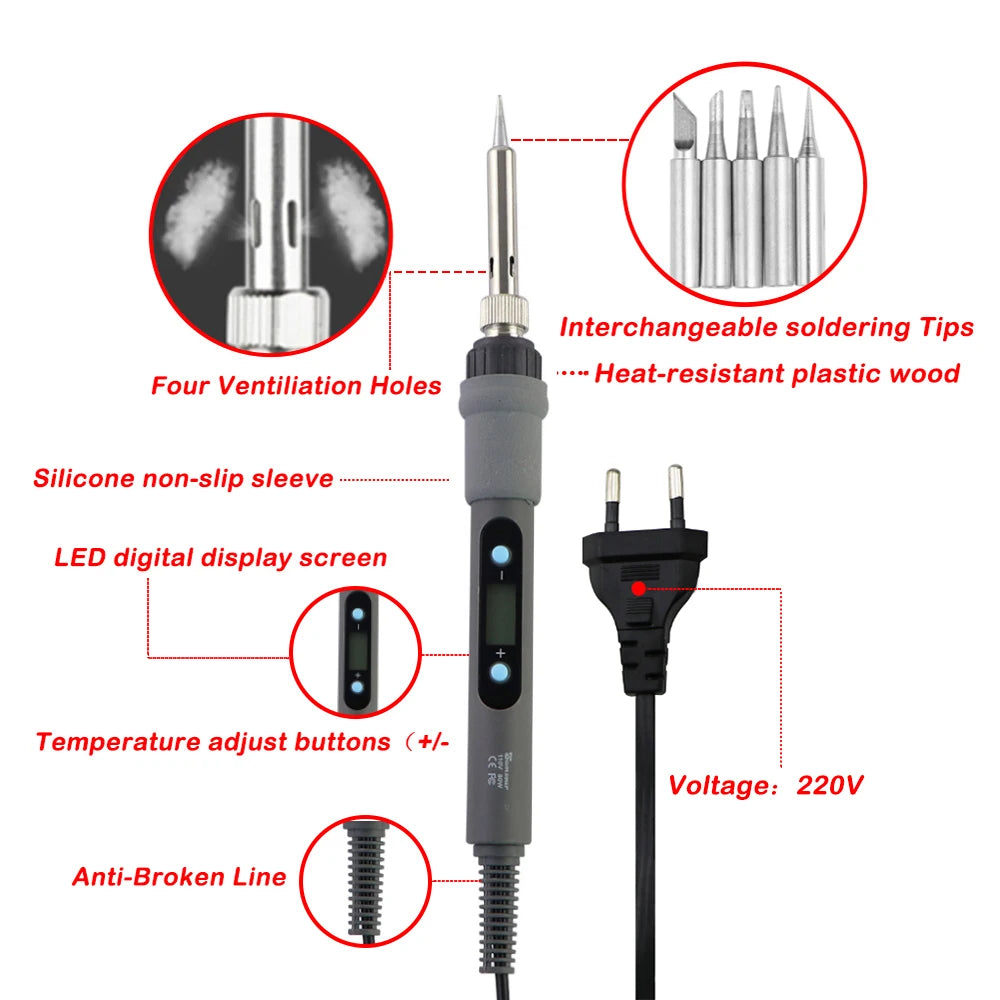 80W Digital Display Soldering Iron Set With Adjustable Temperature Tin Wire Multimeter Repair Tool With Soldering Iron Head