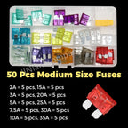 100/50pcs Car Truck Micro Blade Fuses 2A 3A 5A 7.5A 10A 15A 20A 25A 30A 35A AMP Mini Size Fuse Plastic Box Assortment with Clip