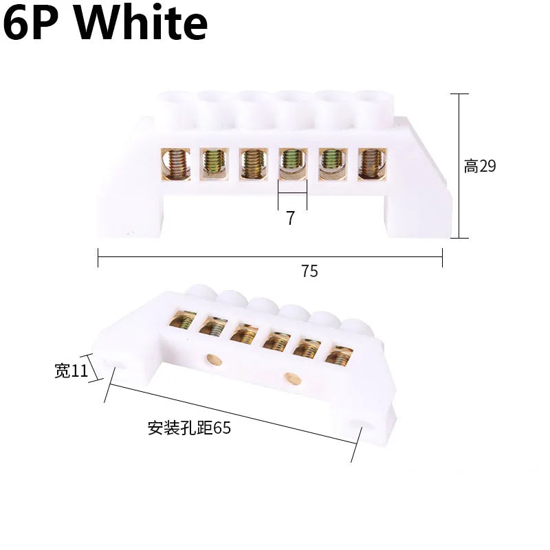 Blue White Green Bridge Design Zero Line 4-12 Pole Screw Brass Copper Grounding Strip Terminal Block Connector Earth And Neutral