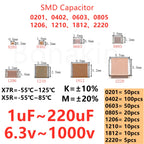 0201 0402 0603 0805 1206 1210 1812 2220 Capacitor 1uF 2.2uF 4.7uF 10uF 22uF 47uF 100uF 220uF 6.3V10V 16V25V35V50V63V100V250V500V