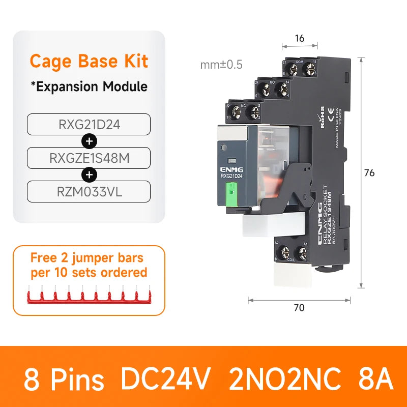 ENMG RXG Slim Power Relay 12A 24VDC/220VAC Coil, DIN Rail Mount Industrial Relay for PLC Control System