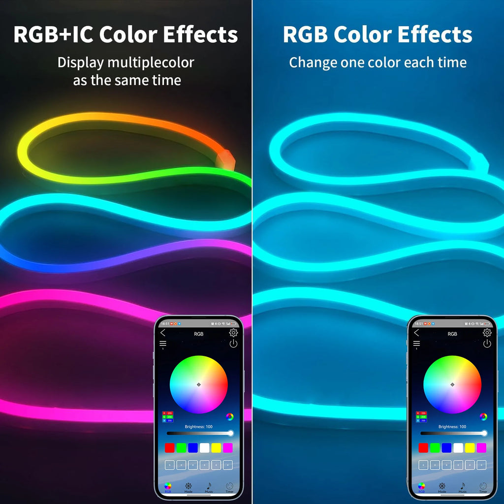 Bluetooth RGB Neon LED Strip 1-10m DC5V USB IP65 Waterproof Flexible Tape with App/Remote Control Music Sync for Home Decor