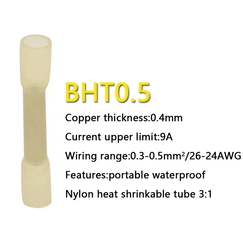 10/50/100/200PCS Heat Shrink Butt Wire Connectors AWG 24-10 0.3-6.0mm2 Waterproof Insulated Automobile Wire Cable Crimp Terminal