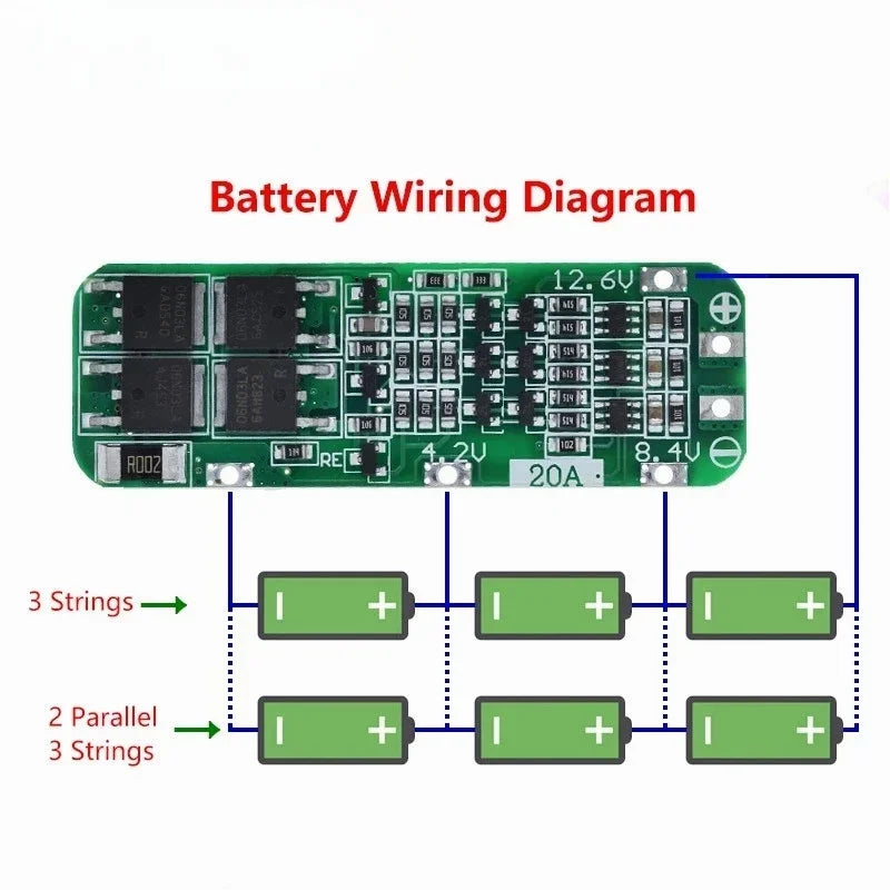5pcs 3S 20A Li-ion Lithium Battery 18650 Charger PCB BMS Protection Board For Drill Motor 12.6V Lipo Cell Module 64x20x3.4mm