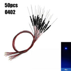 50Pcs 0402 0603 SMD Lamp Wired Micro Litz Led Pre-soldered Chip Wired 12V 30cm Railway Model Toy Light DIY Leads with Resistance