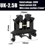 UK2.5B DIN Rail Terminal Block, 2.5mm² Screw Connection Wire Connector for Electrical Panel Wiring 20/50/100PCS
