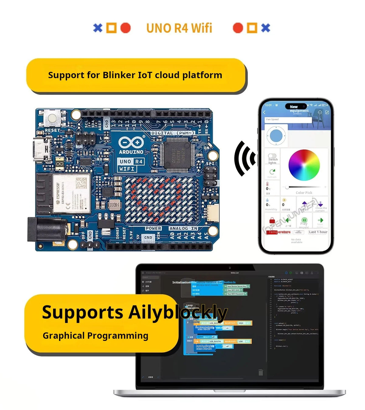 Arduino UNO R4 WiFi ABX00087 Development Board ESP32-S3 Bluetooth RA4M1 ARM Cortex-M4 for IoT Robotics