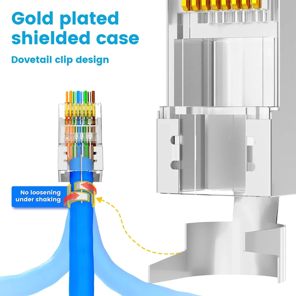 AMPCOM CAT7 RJ45 Connector, Pass Through CAT6A RJ45 Ethernet Plug for CAT 7 Solid or Stranded Network Cable with 1.5mm Load Bar