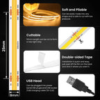 New 5V USB COB Strip Light 320Leds/m Warm Natural White Cabinet Lamp Night Lighting Flexible LED Ribbon Stripe DC5V TV Backlight