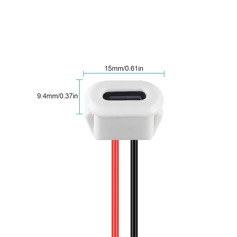 6PCS USB Power Connector USB-C Plug to 2 Pin Bare Wire Open End Connector Type C Female Chassis Waterproof Extension Power Cable