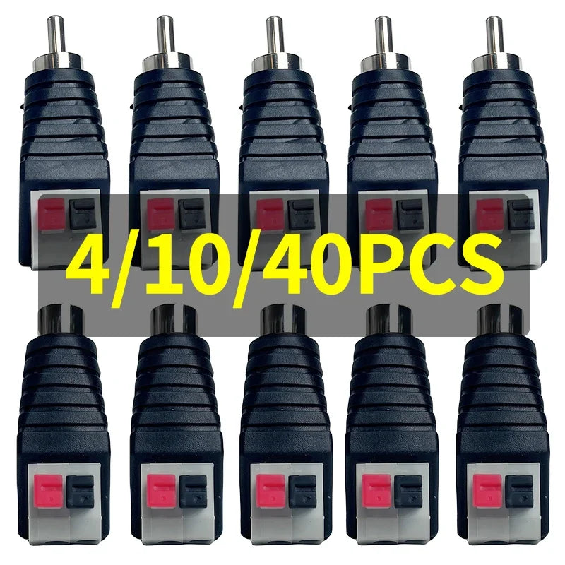4/10/40 Pcs AV Audio Video Connector with Solderless Crimp - RCA Male/Female to Terminal Block for Speakers & Home Theater
