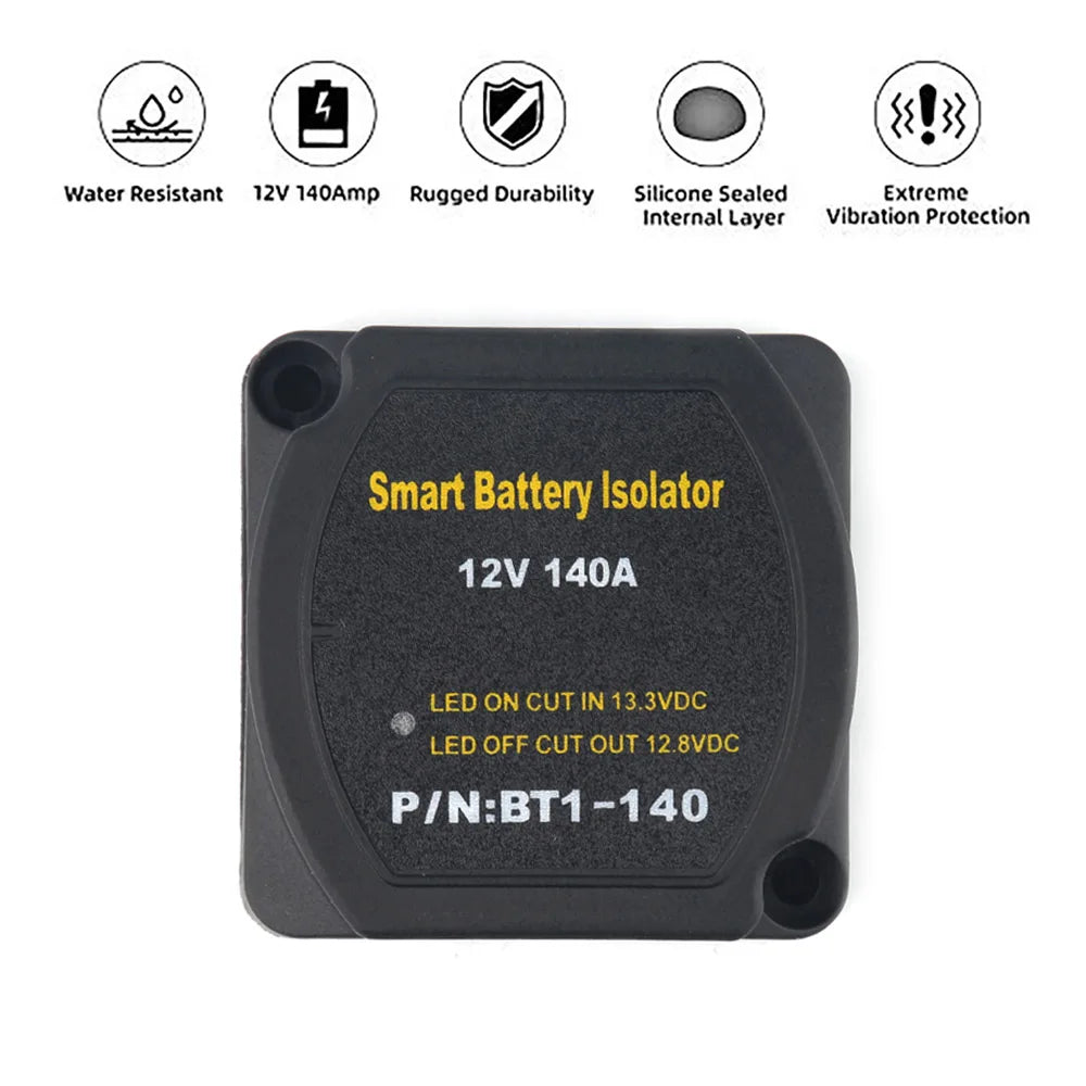 12V or 24V Smart Dual Battery Isolator Voltage Sensitive Split Charge Relay VSR Car Part 2 Battery Bank Charging Red LED
