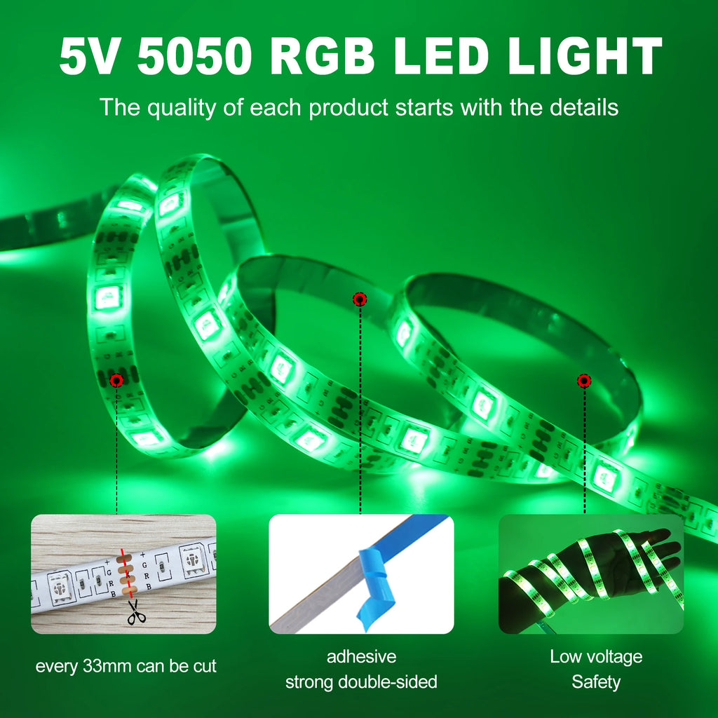 DC 5V USB RGB LED Strip Kit Black PCB Bluetooth/3Key/44Key IR Remote Control Flexible Ribbon Led TV BackLighting