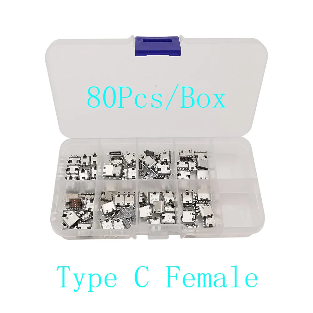 1Box Type-C USB Female Charging Dock Connectors Kit 2/6/16 Pin SMD DIP PCB DIY Repair Charging Port USB-C Type-C Socket Jack
