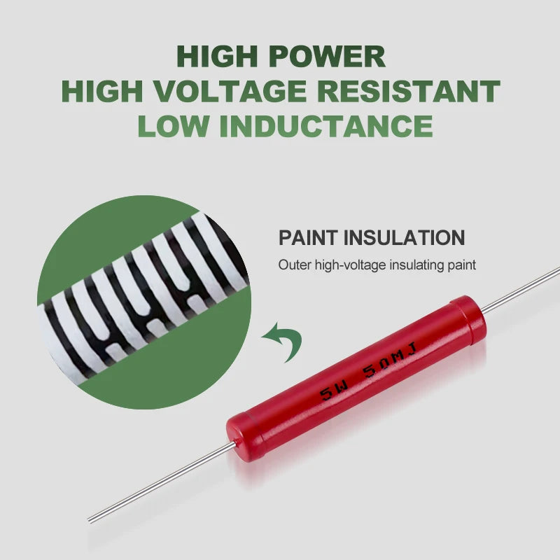 Ri80 Dahongpao Glass Glaze Resistor 2W3W5W10W Electronic Component Ceramic Insulated High-Frequency Non-Inductive High-Voltage Resistor 10K, 50K, 100K, 200K, 1m, 5m Ohm