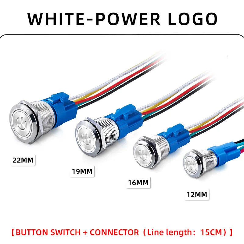 Metal Switch Button Push With Wire Waterproof on off 12mm 16mm 19mm 22mm Momentary/Latching Led Light Start Stop 5V 12V 24V 220V