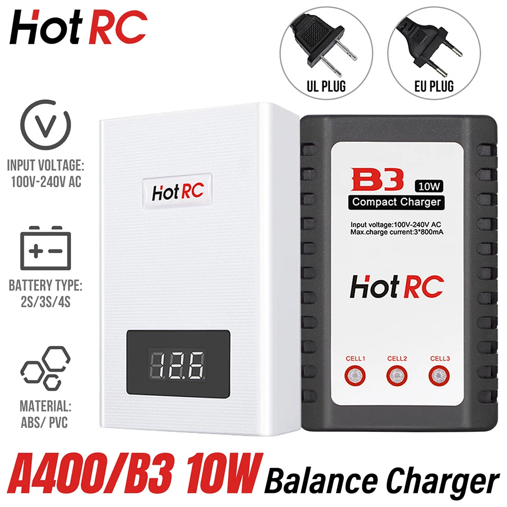 HotRC A400/B3 10W Balance Charger 2S/3S/4S Cells 100V-240V AC EU/US Plug Lipo Battery Fast Charger Remote Control Car Charger