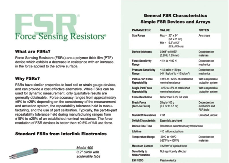 0.5" Resistive Pressure Sensor FSR 402 Weighing Sensor Measurement Force Sensing Resistor Long Short Tail Optional