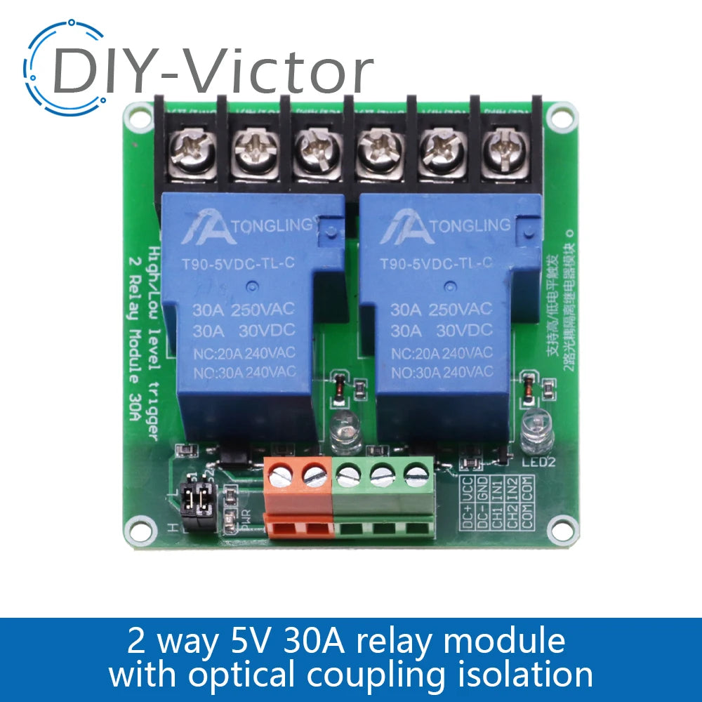 1/2/4 channel relay module 30A with optocoupler isolation 5V 12V 24V supports high and low Triger trigger DC30V/30A AC250V/10A