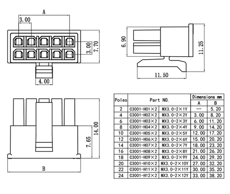 10sets MX3.0 3.0mm Pitch Micro-Fit 3.0 Connector Housing 2*1/2/3/4/5/6/8/10/12 Pin Male Shell + Terminal 43030 2P/3P/4P/5P