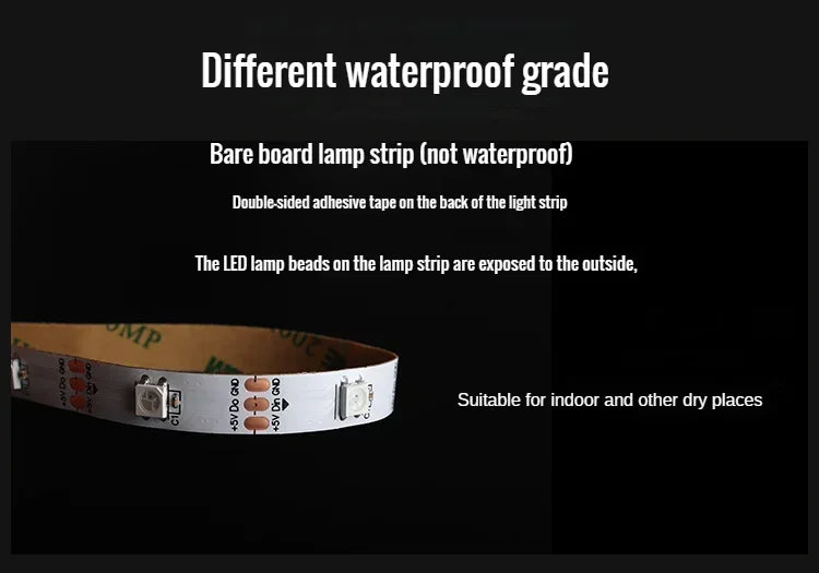 WS2812B RGB IC Smart LED Strip 5050 Individually Addressable IC 30/60/144Pixels/Leds/m Light DC 5V Black IP30 IP67 Waterproof