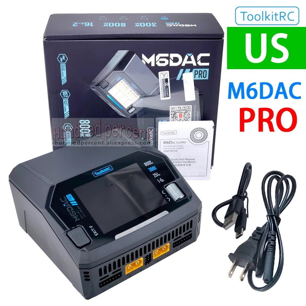 ToolkitRC M6DAC PRO V2 Intelligent Charger Dual Channel AC 200W DC 800W 16A Lithium Battery 1S 2S 3S 4S 5S 6S LiHV Lipo PD65W