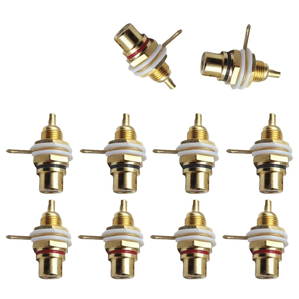 10 Pcs Solderable RCA Panel Mount Female Jacks Socket Connector Chassis Amplifier Terminal Adapter Coupler for Amp (5 Pairs)