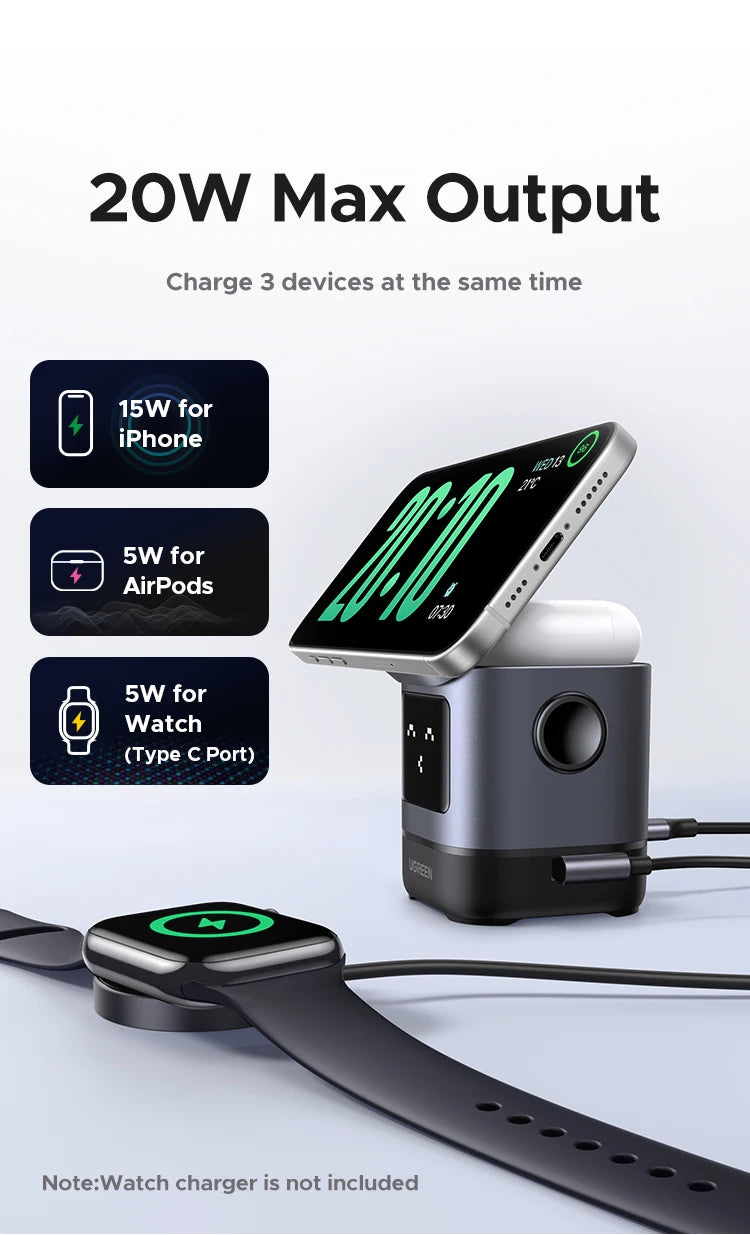 UGREEN UNO Qi2 15W Magnetic Wireless Charger Charging Stand With Cable  For iPhone 16 17 Pro Max For MagSafe Fast Charger