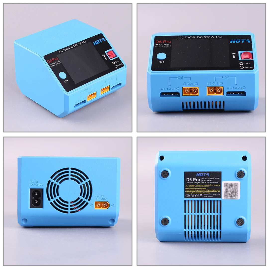 HOTA D6 Pro AC 200W DC 650W 15A*2 Dual Channel Lipo Charger Support Power Distribution 1-6S Battery Charger for RC Models Parts