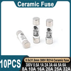 10PCS Ceramic Fuse Tube 8.5*31.5MM Ceramic Fuse 380V 0.5A 1A 2A 3A 4A 5A 6A 8A 10A 16A 20A 32A Ceramic Fuse RO14