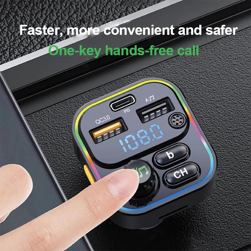 FM Transmitter Bluetooth 5.0 Car Handsfree Audio Mp3 Player Adapter USB 22.5W Quick Charging Type-C Fast Charger FM Modulator