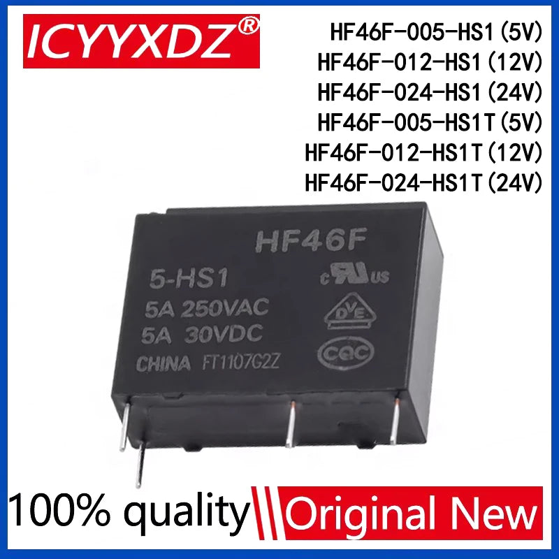 5Pcs/lot New Relay HF46F HF46F-005-HS1 HF46F-012-HS1 HF46F-024-HS1 HS1T 5A 4PIN 5V 12V 24V Power Relays