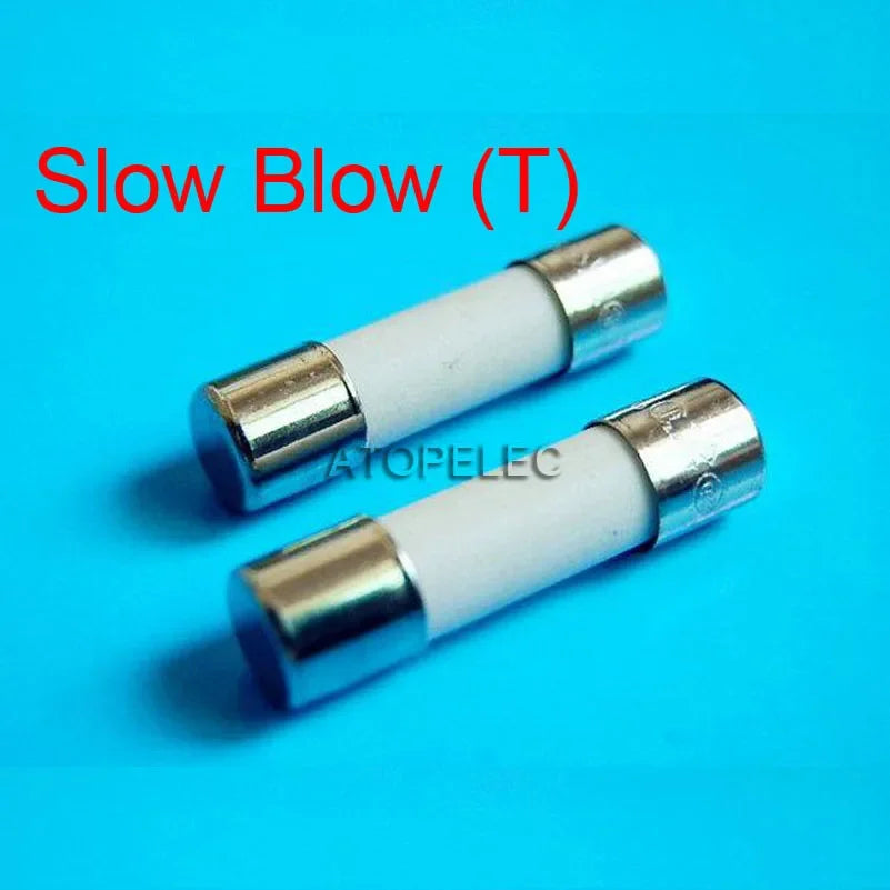 10pcs 5x20mm Ceramic Fuse 5mm x 20mm Slow Blow T Type 2A/3.15A/4A/5A/6.3A/8A/10A 250V